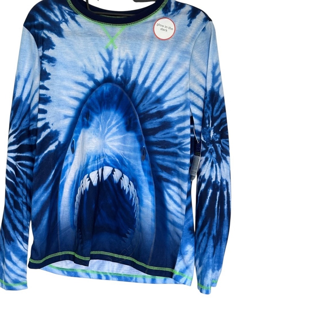 Wonder Nation Shark Pajama Top Kids XL 14-16 Blue Tie Dye New Glow in the Dark